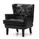 Glitzhome Mid-century Modern Black Leatherette Button-tufted Accent Arm Chair