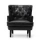 Glitzhome Mid-century Modern Black Leatherette Button-tufted Accent Arm Chair