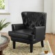 Glitzhome Mid-century Modern Black Leatherette Button-tufted Accent Arm Chair