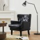 Glitzhome Mid-century Modern Black Leatherette Button-tufted Accent Arm Chair