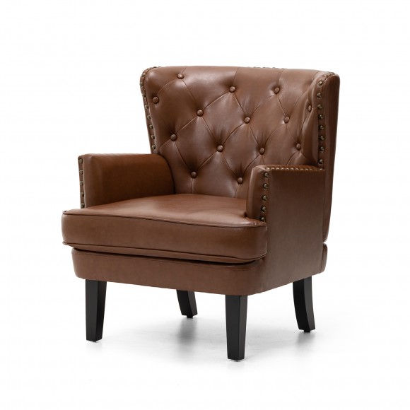 Glitzhome Mid-century Modern Coffee Leatherette Button-tufted Accent Arm Chair