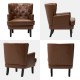 Glitzhome Mid-century Modern Coffee Leatherette Button-tufted Accent Arm Chair