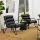 Glitzhome Modern Black Wavy Leatherette Accent Arm Chair with Black Metal Frame