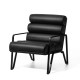Glitzhome Modern Black Wavy Leatherette Accent Arm Chair with Black Metal Frame