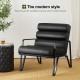 Glitzhome Modern Black Wavy Leatherette Accent Arm Chair with Black Metal Frame