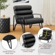 Glitzhome Modern Black Wavy Leatherette Accent Arm Chair with Black Metal Frame