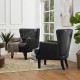 Glitzhome Set of 2 Mid-century modern Black Leatherette Button-tufted Accent Arm Chair