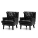 Glitzhome Set of 2 Mid-century modern Black Leatherette Button-tufted Accent Arm Chair