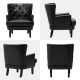 Glitzhome Set of 2 Mid-century modern Black Leatherette Button-tufted Accent Arm Chair