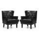 Glitzhome Set of 2 Mid-century modern Black Leatherette Button-tufted Accent Arm Chair