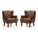 Glitzhome Set of 2 Mid-century modern Coffee Leatherette Button-tufted Accent Arm Chair