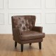 Glitzhome Set of 2 Mid-century modern Coffee Leatherette Button-tufted Accent Arm Chair