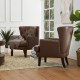 Glitzhome Set of 2 Mid-century modern Coffee Leatherette Button-tufted Accent Arm Chair