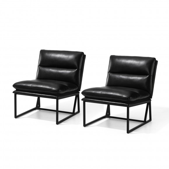 Glitzhome Set of 2 Modern Black Thick Leatherette Accent Arm Chair