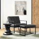 Glitzhome Set of 2 Modern Black Thick Leatherette Accent Stool