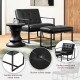 Glitzhome Set of 2 Modern Black Thick Leatherette Accent Chair Accent Stool