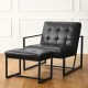 Glitzhome Set of 2 Modern Black Thick Leatherette Accent Chair Accent Stool