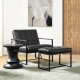 Glitzhome Set of 2 Modern Black Thick Leatherette Accent Chair Accent Stool