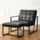 Glitzhome Set of 4 Modern Black Thick Leatherette Accent Chair Accent Stool 2 Chairs 2 Stools