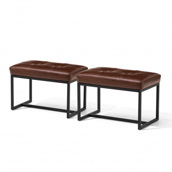 Glitzhome Set of 2 Modern Coffee Thick Leatherette Accent Stool