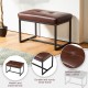 Glitzhome Set of 2 Modern Coffee Thick Leatherette Accent Stool