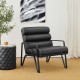 Glitzhome Set of 2 Modern Black Wavy Leatherette Accent Arm Chair with Black Metal Frame