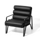 Glitzhome Set of 2 Modern Black Wavy Leatherette Accent Arm Chair with Black Metal Frame