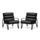 Glitzhome Set of 2 Modern Black Wavy Leatherette Accent Arm Chair with Black Metal Frame