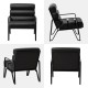 Glitzhome Set of 2 Modern Black Wavy Leatherette Accent Arm Chair with Black Metal Frame