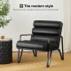 Glitzhome Set of 2 Modern Black Wavy Leatherette Accent Arm Chair with Black Metal Frame