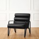 Glitzhome Set of 2 Modern Black Wavy Leatherette Accent Arm Chair with Black Metal Frame