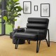 Glitzhome Set of 2 Modern Black Wavy Leatherette Accent Arm Chair with Black Metal Frame