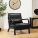 Glitzhome Mid-century Modern Black Leatherette Accent Armchair with Walnut ruberwood frame