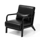 Glitzhome Mid-century Modern Black Leatherette Accent Armchair with Walnut ruberwood frame