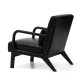 Glitzhome Mid-century Modern Black Leatherette Accent Armchair with Walnut ruberwood frame