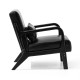 Glitzhome Mid-century Modern Black Leatherette Accent Armchair with Walnut ruberwood frame