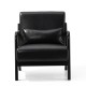 Glitzhome Mid-century Modern Black Leatherette Accent Armchair with Walnut ruberwood frame