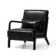 Glitzhome Mid-century Modern Black Leatherette Accent Armchair with Walnut ruberwood frame