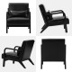 Glitzhome Mid-century Modern Black Leatherette Accent Armchair with Walnut ruberwood frame