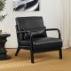 Glitzhome Mid-century Modern Black Leatherette Accent Armchair with Walnut ruberwood frame