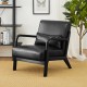 Glitzhome Mid-century Modern Black Leatherette Accent Armchair with Walnut ruberwood frame