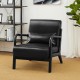 Glitzhome Mid-century Modern Black Leatherette Accent Armchair with Walnut ruberwood frame