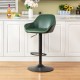 Glitzhome Mid-Century Modern Hunter Green Leatherette Gaslift Adjustable Swivel Bar Stool