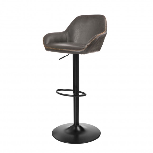 Glitzhome Mid-Century Modern Gray Leatherette Gaslift Adjustable Swivel Bar Stool