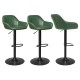 Glitzhome Set of 3 Mid-Century Modern Hunter Green Leatherette Gaslift Adjustable Swivel Bar Stool