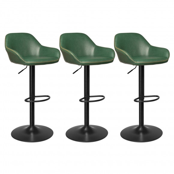 Glitzhome Set of 3 Mid-Century Modern Hunter Green Leatherette Gaslift Adjustable Swivel Bar Stool