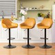 Glitzhome Set of 3 Mid-Century Modern Mustard Yellow Leatherette Gaslift Adjustable Swivel Bar Stool