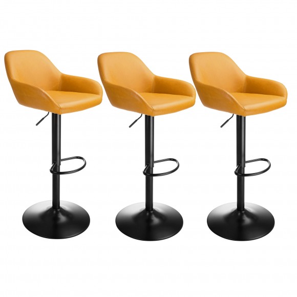 Glitzhome Set of 3 Mid-Century Modern Mustard Yellow Leatherette Gaslift Adjustable Swivel Bar Stool