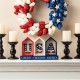 Glitzhome 13"L Patriotic Americana Wooden House-shaped Table Decor