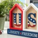 Glitzhome 13"L Patriotic Americana Wooden House-shaped Table Decor